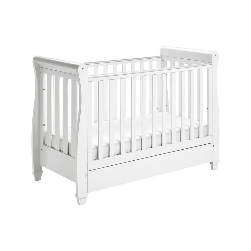 Babymore Eva Sleigh Cot Bed Dropside Drawer White - British product