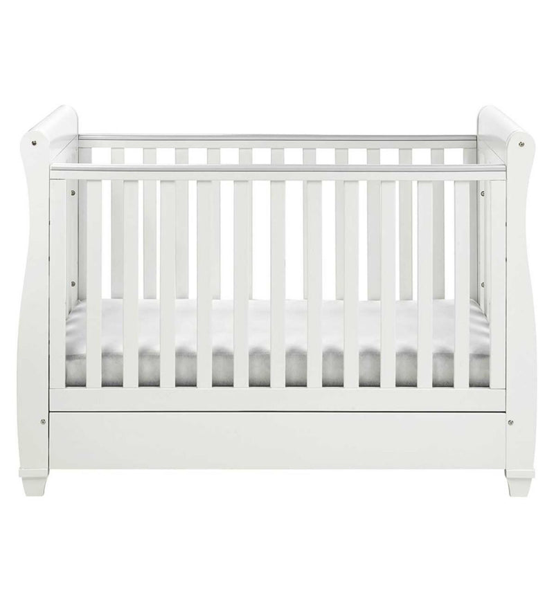 Babymore Eva Sleigh Cot Bed Dropside Drawer White - British product