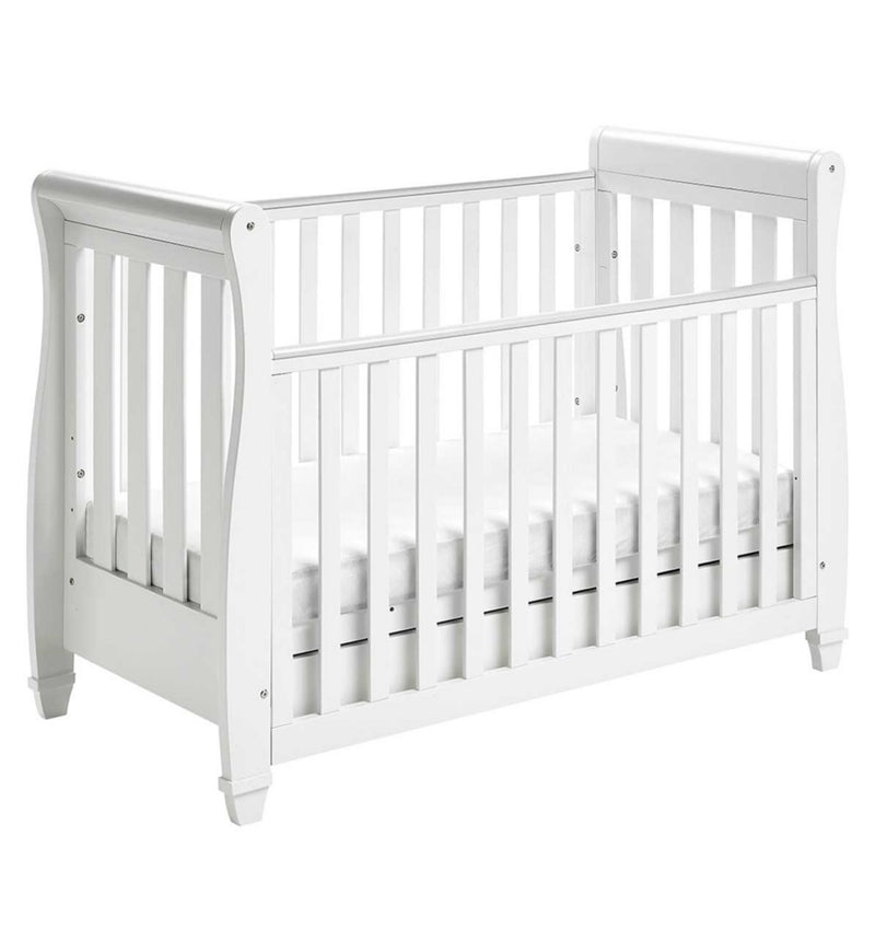 Babymore Eva Sleigh Cot Bed Dropside Drawer White - British product