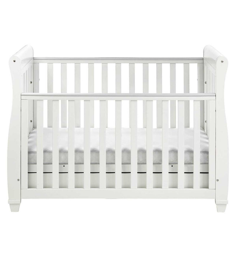 Babymore Eva Sleigh Cot Bed Dropside Drawer White - British product