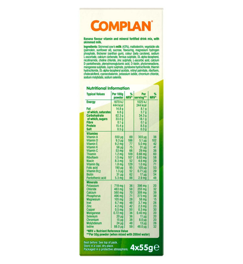 Complan banana nutritional drink sachet 4x55g 4 pack bundle - British product
