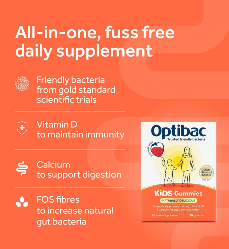 Optibac Kids Gummies Strawberry 30 Gummies, imported from the UK