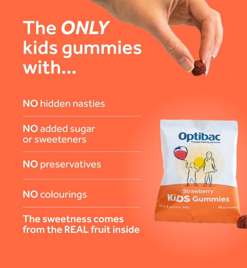 Optibac Kids Gummies Strawberry 30 Gummies, imported from the UK