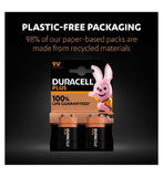 Duracell Plus 9V alkaline battery 2pk - British product