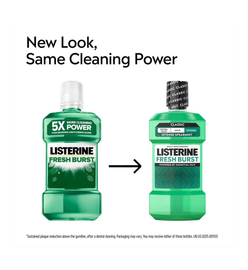 Listerine Fresh Burst mouthwash 500ml, imported from the UK