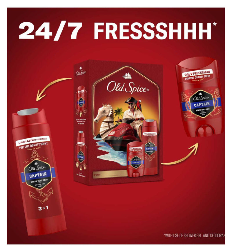 Old Spice Captain gift set with deodorant and shower gel, UK version