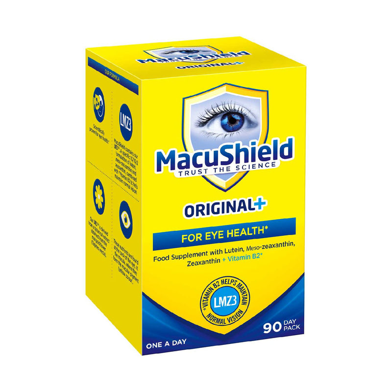 MacuShield Original+ eye health supplement capsules 90s, imported from the UK