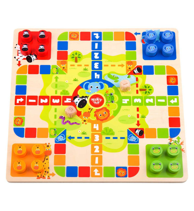 Tooky Toy wooden 2-in-1 Chess and Snakes and Ladders game, UK version