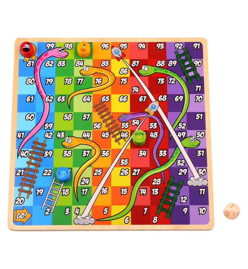 Tooky Toy wooden 2-in-1 Chess and Snakes and Ladders game, UK version