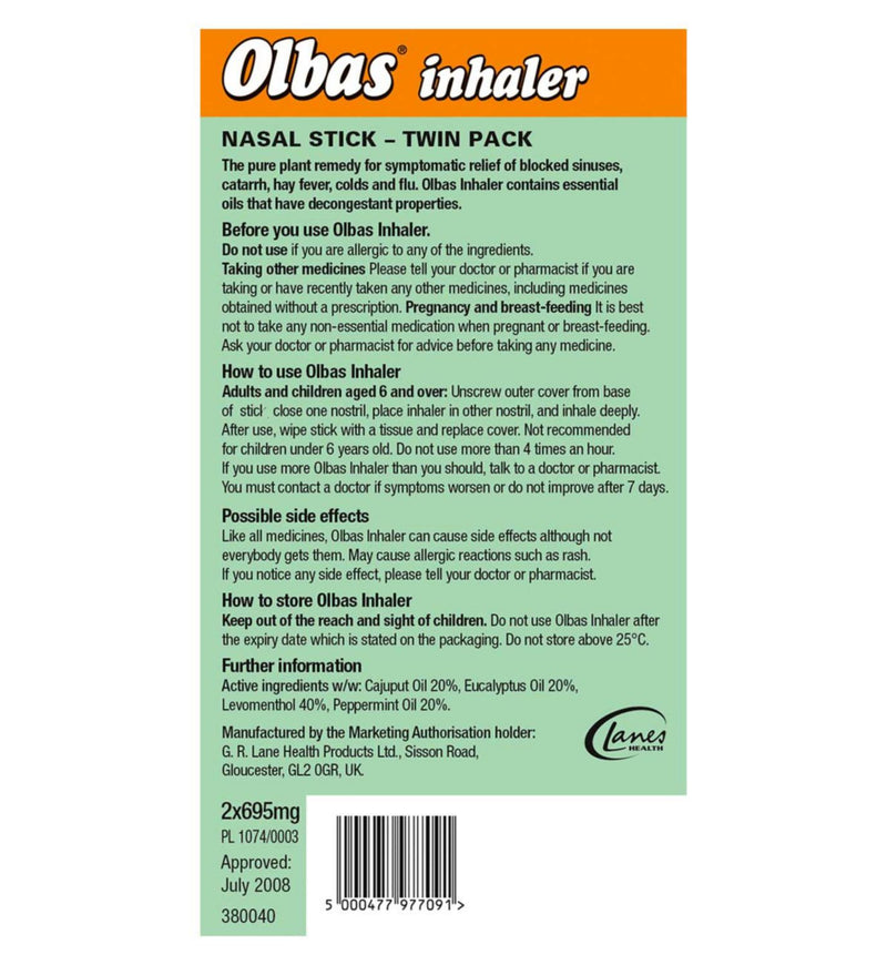 Olbas Inhaler twin pack nasal stick (British brand)