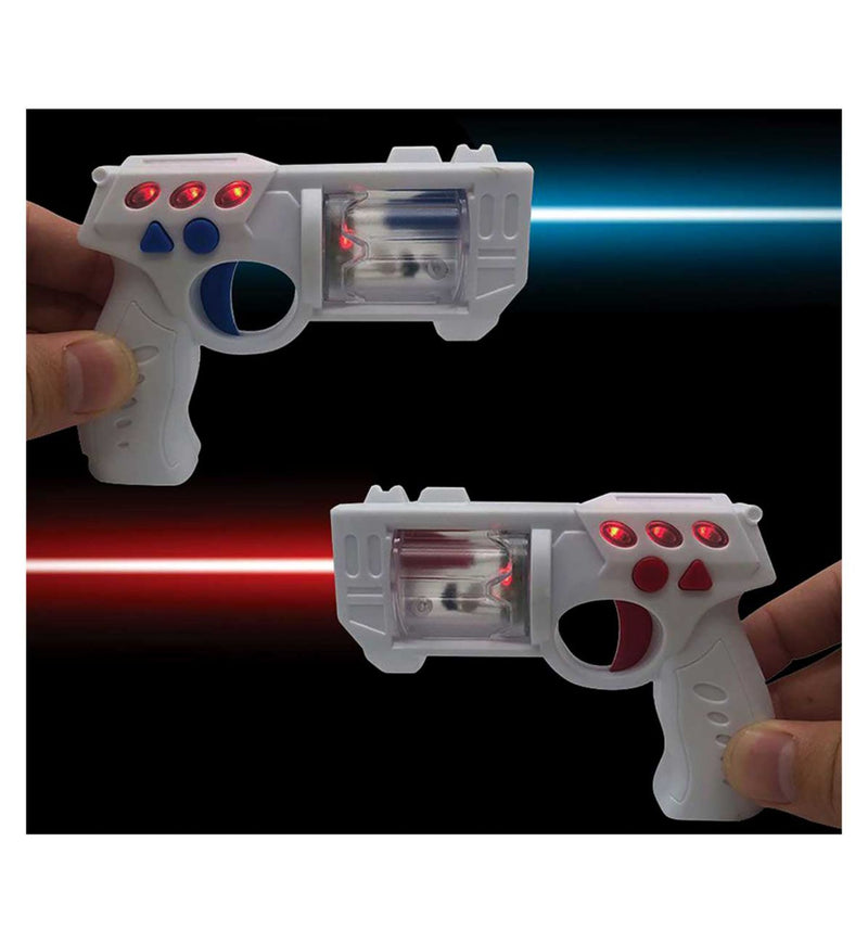 Pocket-sized mini laser tag set with keychain blasters, UK version