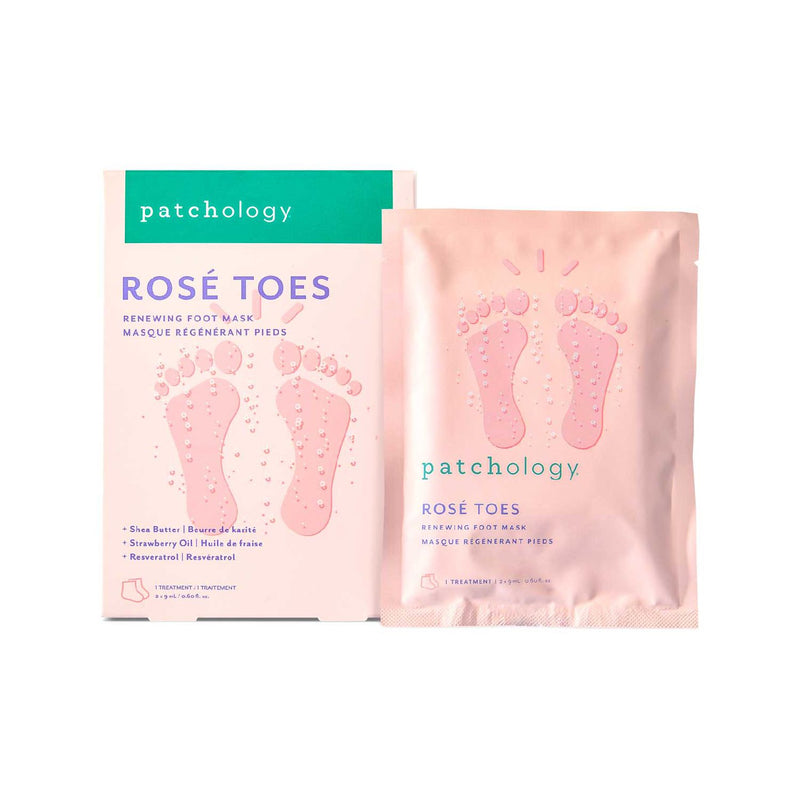 Patchology Rosé Toes Renewing Foot Mask, imported from the UK