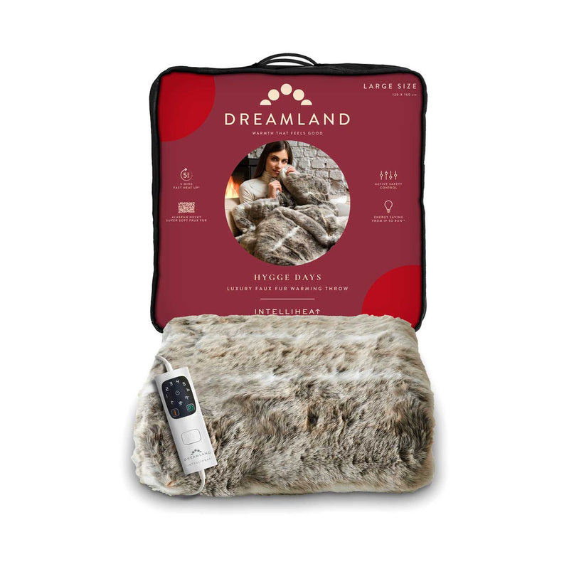 Dreamland Intelliheat warming throw Alaskan Husky faux fur 120cm x 160cm - British product