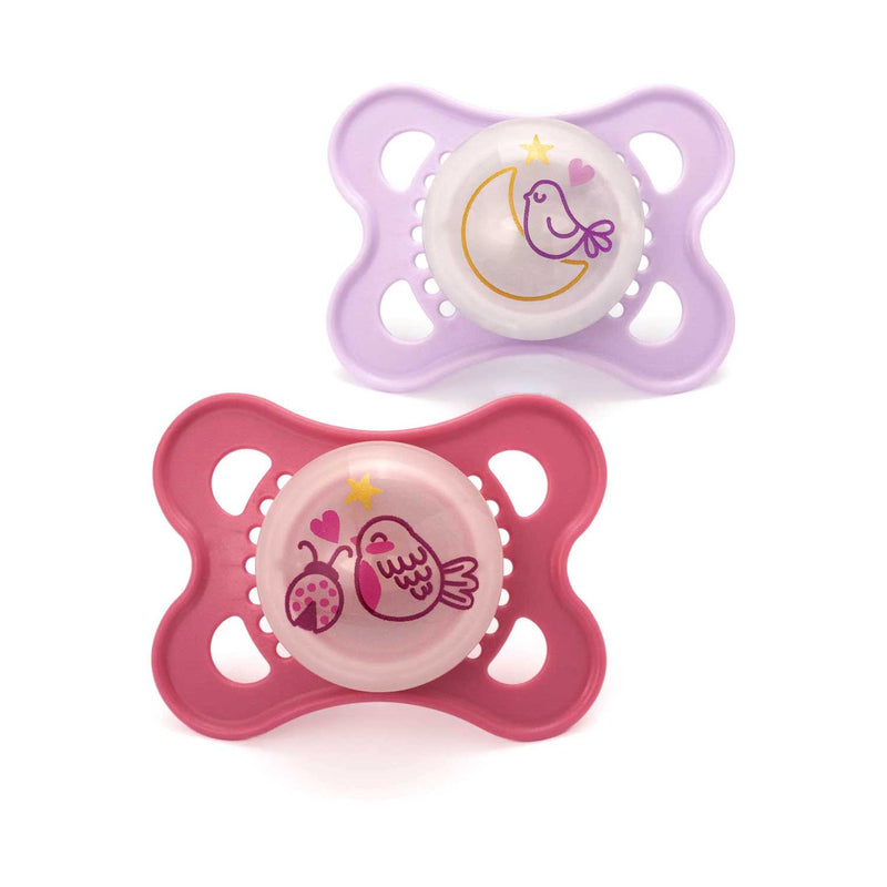 MAM Night soother 0-6 months pink 2 pack, imported from the UK
