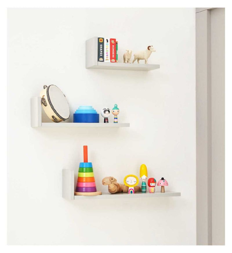 Tutti Bambini L-shaped wall shelves set of three dove grey (British brand)