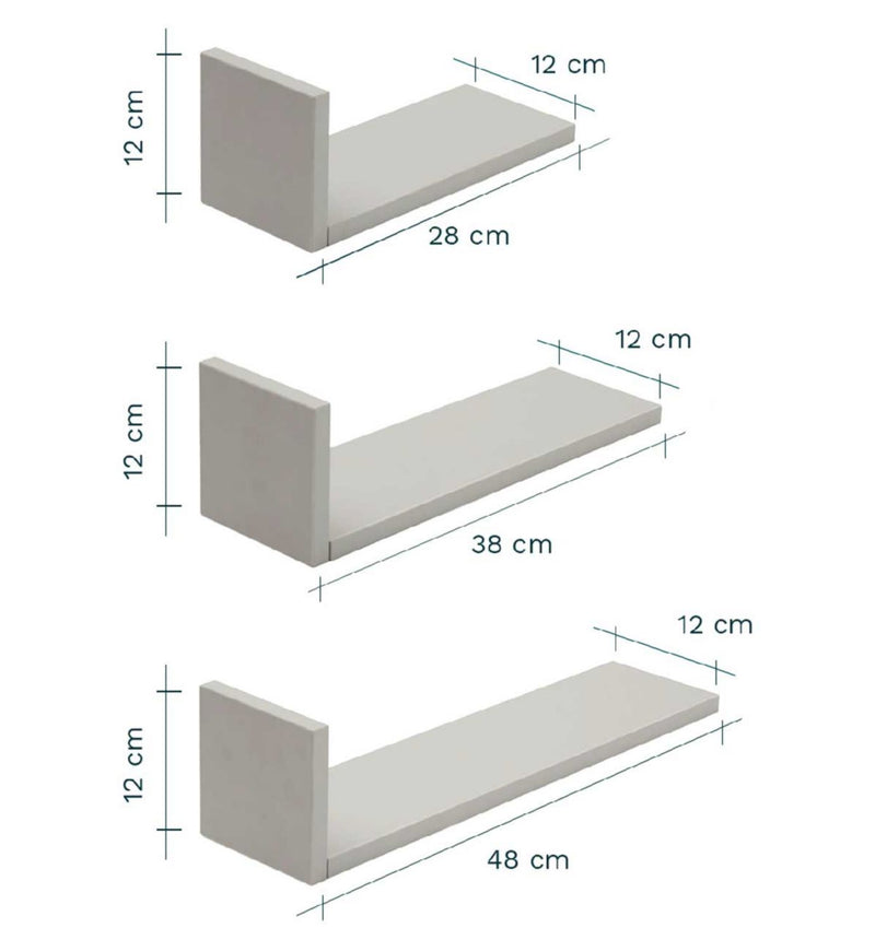 Tutti Bambini L-shaped wall shelves set of three dove grey (British brand)