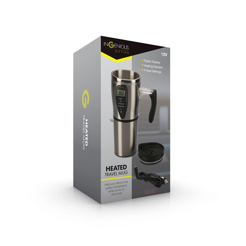 Heated Travel Mug stainless steel with car charger - British product