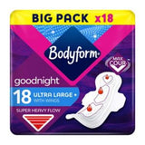 Compresas sanitarias Bodyform Cour-V Ultra Night con alas, paquete de 18 unidades