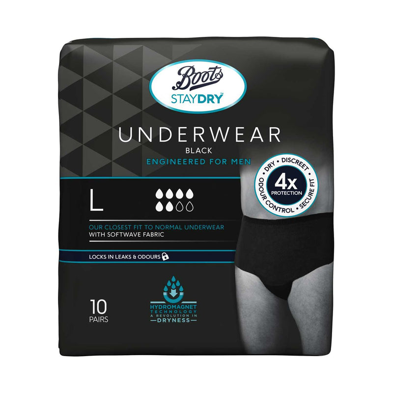 Boots Staydry Men's Black Underwear Large 10 Pack - British product