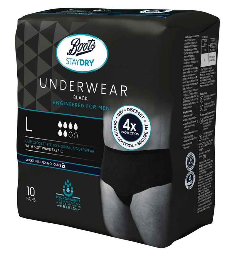 Boots Staydry Men's Black Underwear Large 10 Pack - British product