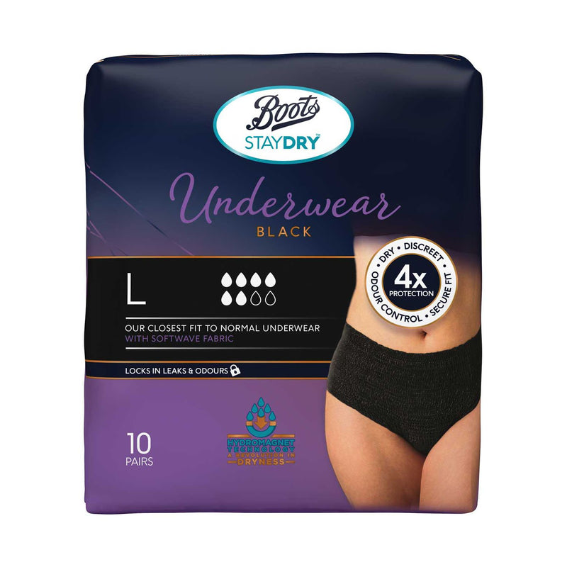 Boots Staydry Underwear Black Large 10 pairs - British product