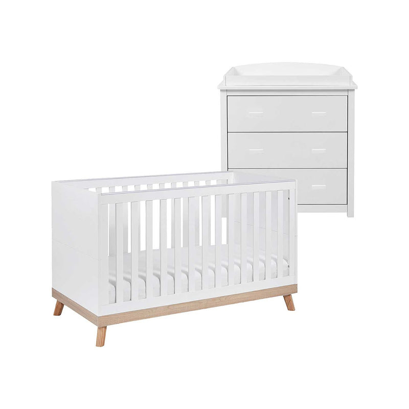Babymore Mona 2 Piece Room Set White Cot Changer - British product