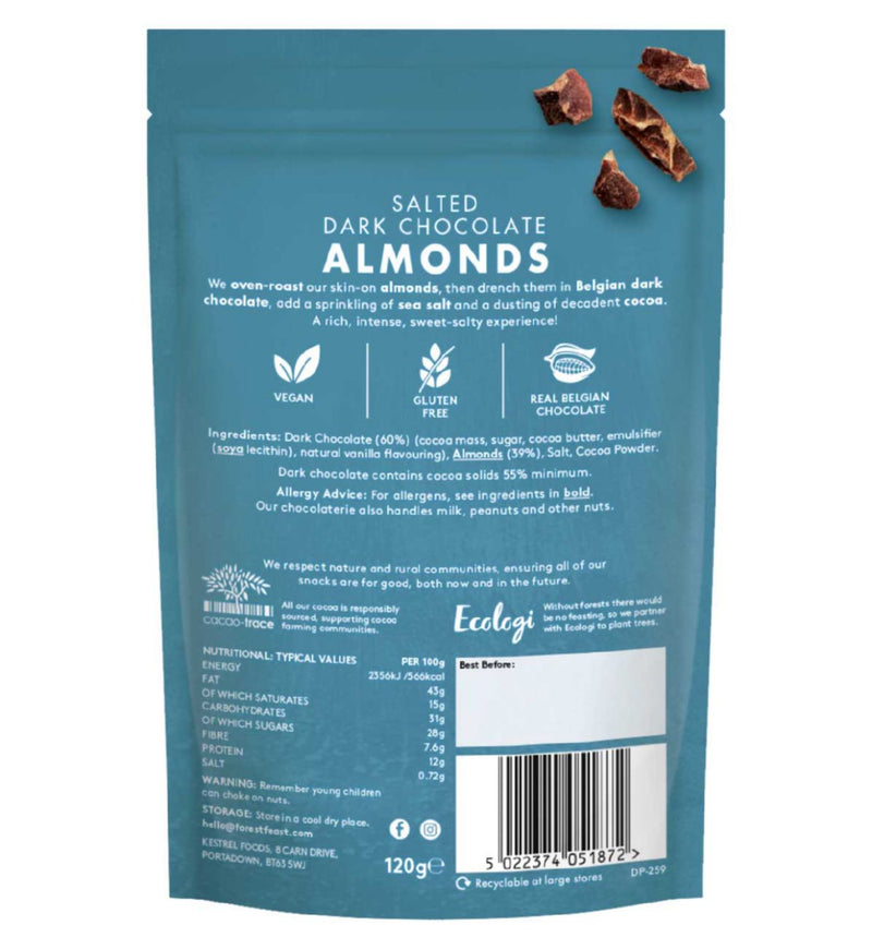 Forest Feast salted dark chocolate almonds 120g, UK version
