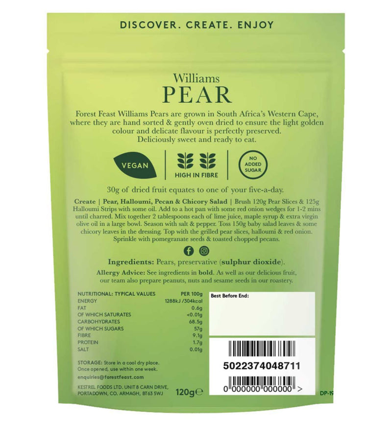Forest Feast peeled Williams pears 120g, UK version