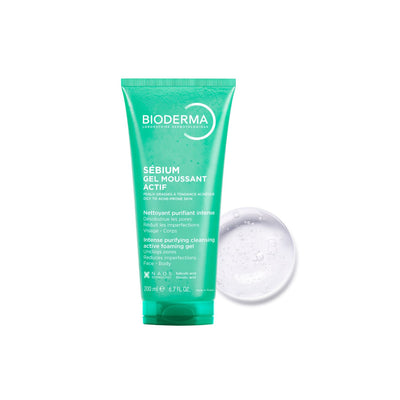 Gel moussant purifiant actif Sebium Bioderma, nettoyant visage 200 ml