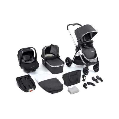 Babymore Memore V2 Reisesystem 13-teiliger Luxus-Kinderwagen - Chrom