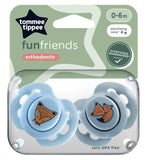 Tommee Tippee Fun Soothers Symmetrical 0-6m 2 Pack, imported from the UK