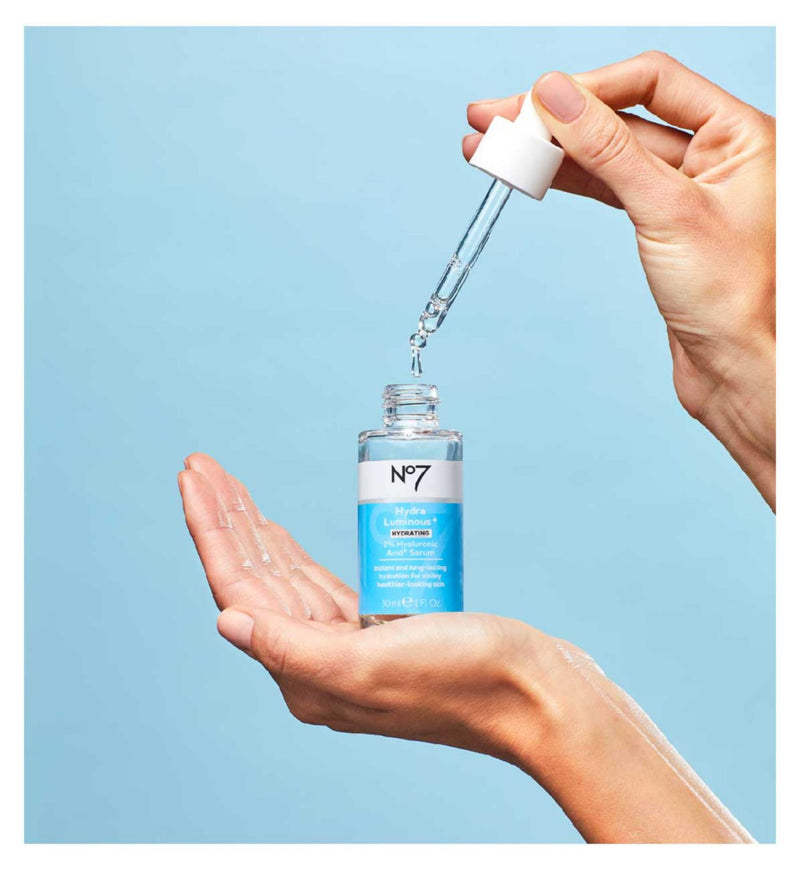 No7 HydraLuminous+ 2% Hyaluronic Acid Serum 30ml, imported from the UK