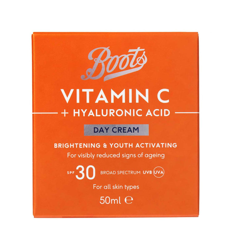 Boots day cream Vitamin C Hyaluronic Acid SPF30 50ml, UK version
