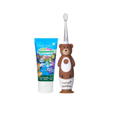 Brush Baby WildOnes Bear Rechargeable Electric Toothbrush & Applemint Toothpaste Set