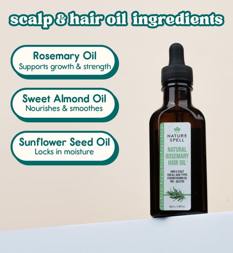 Nature Spell rosemary hair oil travel size 50ml, imported from the UK