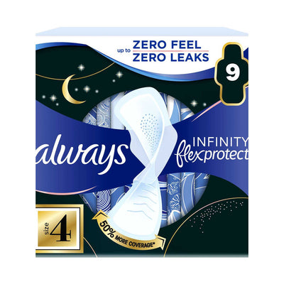 Boots Always Infinity FlexProtect Sanitary Towels Night Extra Size 4 With Wings 9 Pads- Buy online at McGrocer