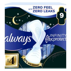 Always Infinity FlexProtect sanitary towels Night Extra 9 pack - British product