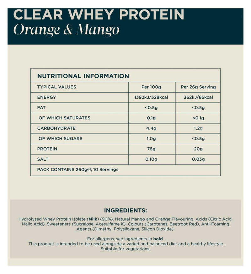 Myprotein Clear Whey Protein Orange Mango 522g, imported from the UK