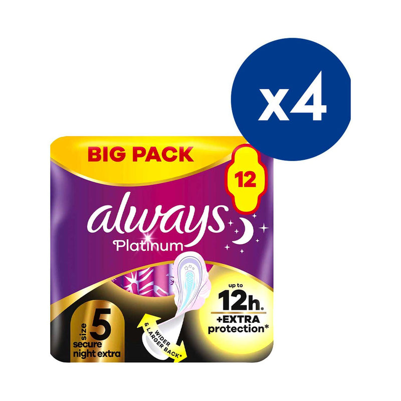 Always Platinum Secure Night Extra Size 5 sanitary towels with wings 4 pack - British product