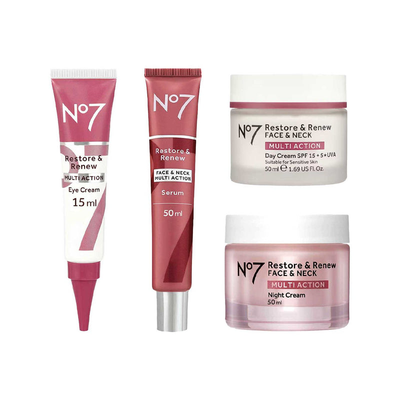No7 Restore Renew skincare bundle 4-piece set, imported from the UK