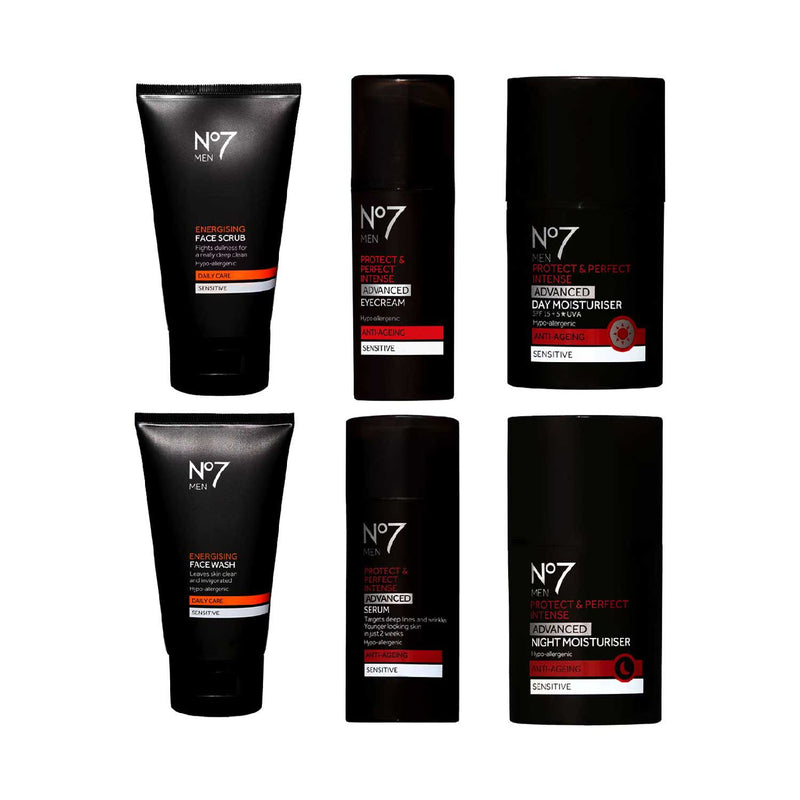 No7 Men's Skincare Regime Bundle 6 Piece Kit, imported from the UK