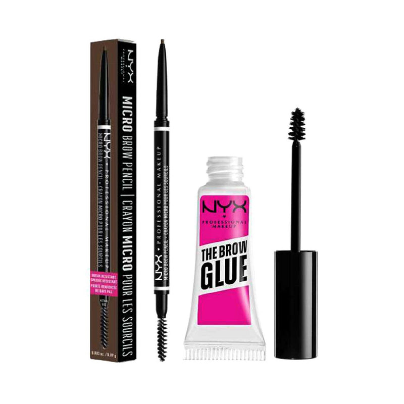 NYX eyebrow pencil and glue duo Ash Brown, imported from the UK