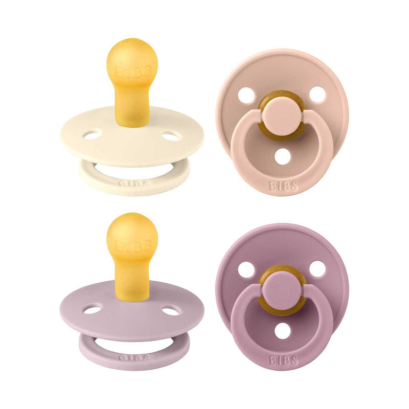 BIBS Colour Soothers baby girl colours size 1 round nipple, imported from the UK