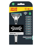 WILKINSON SWORD - Quattro Titanium For Men Sensitive Comfort Razor Handle 9 Blade Refills