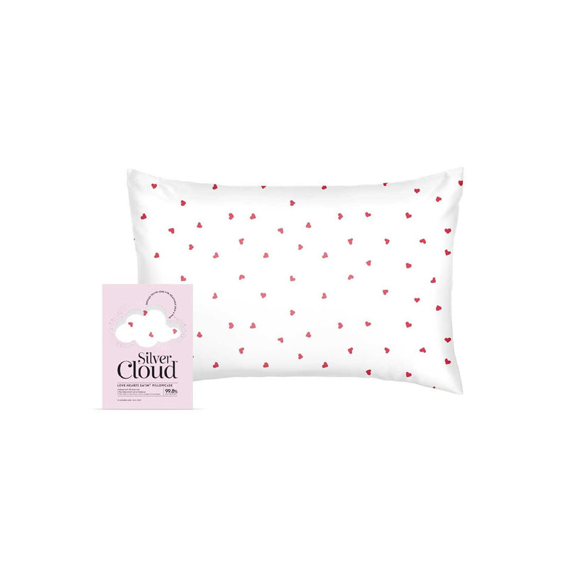 Silver Cloud Heart Print Satin Pillowcase 50 x 75 cm (British brand)