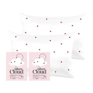 Silver Cloud غطاء وسادة ساتان بطبعة قلب عبوة مزدوجة 50x75 سم