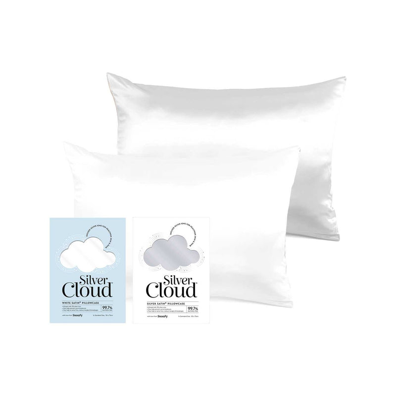 Silver Cloud satin pillowcase set white silver (British brand)
