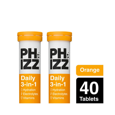 Boots Phizz Orange 3-in-1 Hydration Electrolytes Vitamins Effervescent Tablets 40 Tablet Bundle- Buy online at McGrocer