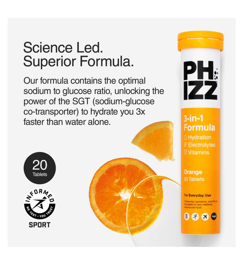 Phizz Orange effervescent tablets 40 count, imported from the UK