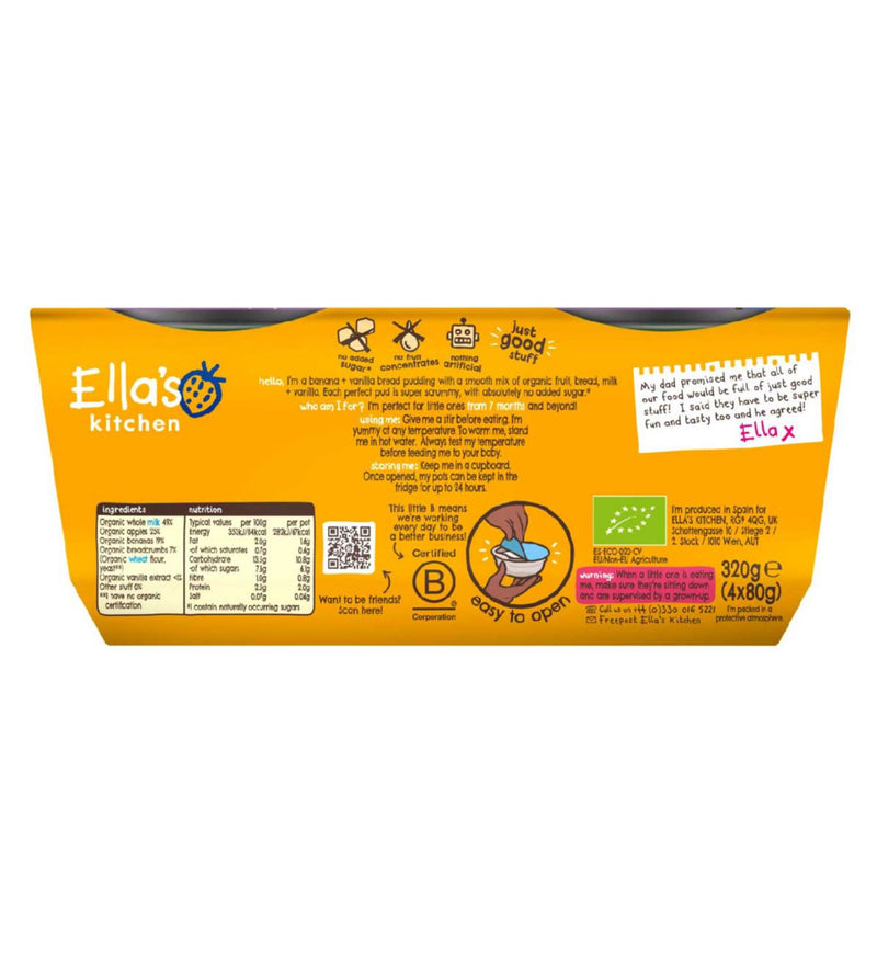 Ella's Kitchen Organic Baby Pudding Banana Vanilla 4x80g, UK version